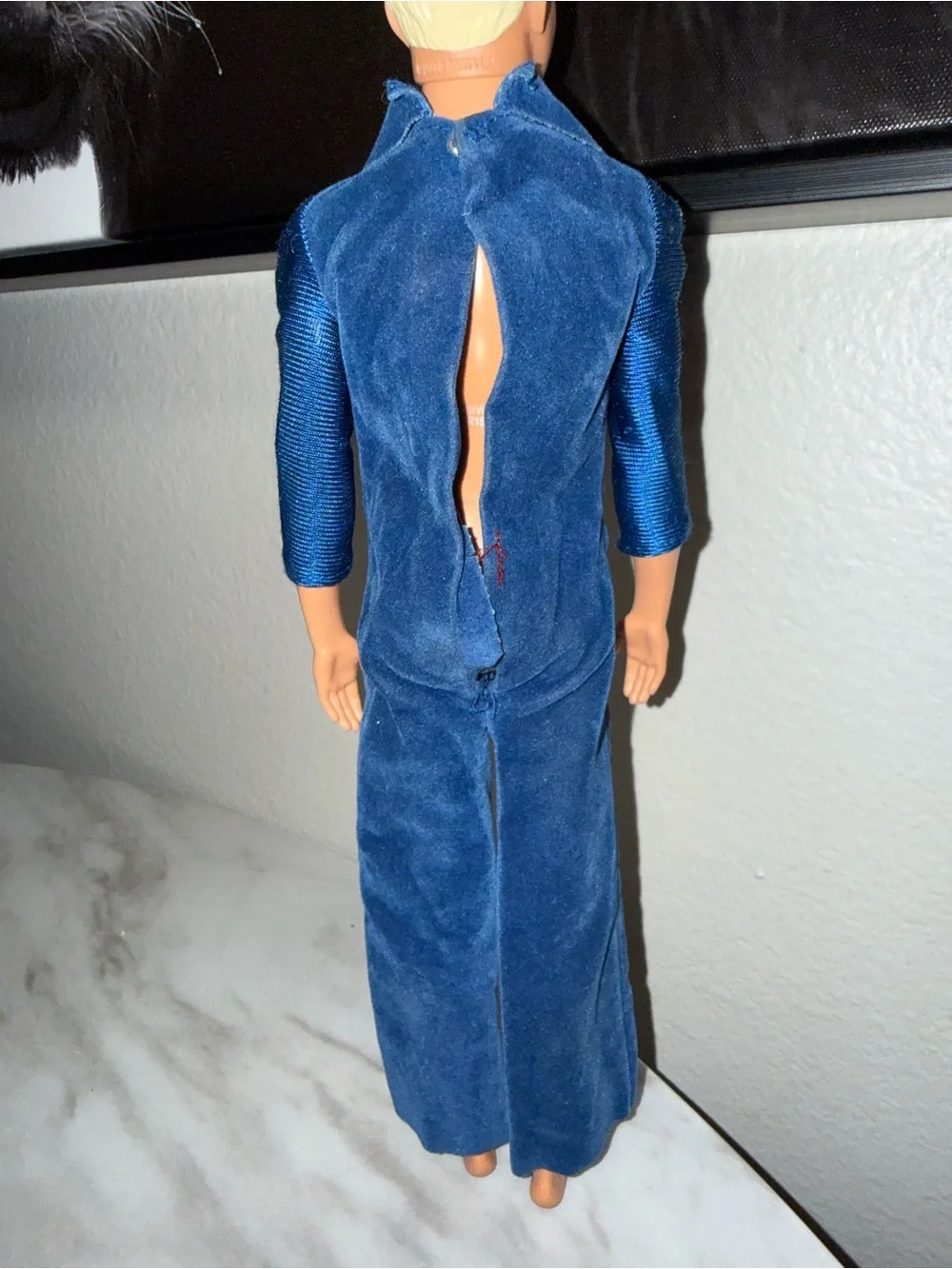 Barbies Ken navy blue 1977 jumpsuit red under shirt